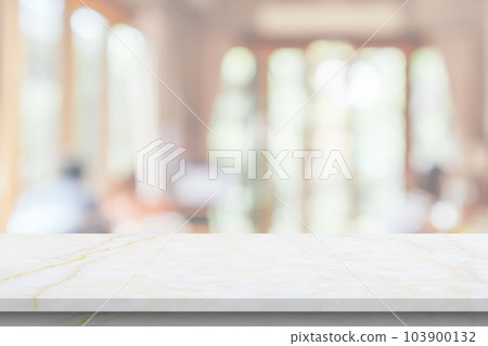 marble table top with blurred kitchen cafe restaurant interior background 103900132