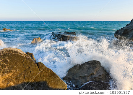Powerful sea waves crushing rocky coast Powerful sea waves crushing rocky coast 103901537