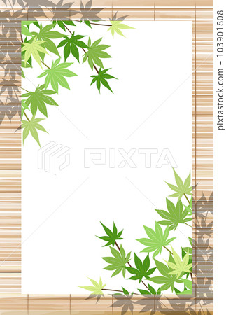 Summer greeting postcard vertical of blue autumn leaves reflected on bamboo blinds Summer greeting postcard vertical of blue autumn leaves reflected on bamboo blinds 103901808