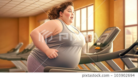 obese fat young woman exercising in gym, concept of weight loss and healthy lifestyle, made with Generative AI 103902694
