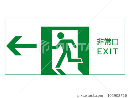 Emergency exit sign, illustration of emergency exit guide light with green arrow on white background, icon material 103902716