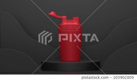 Plastic sport shaker on cylinder podium with steps on monochrome background Plastic sport shaker on cylinder podium with steps on monochrome background 103902809