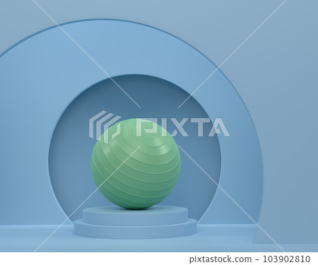 Fitball or fitness ball on cylinder podium with steps on monochrome Fitball or fitness ball on cylinder podium with steps on monochrome 103902810