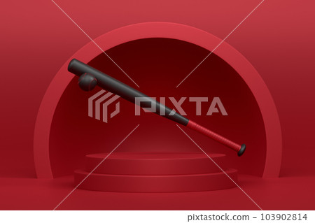 Professional softball or baseball bat on cylinder podium with step on monochrome Professional softball or baseball bat on cylinder podium with step on monochrome 103902814