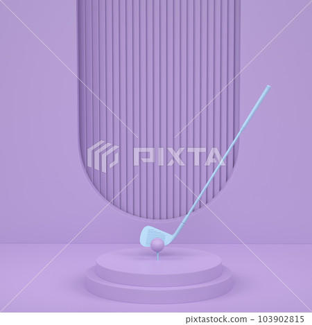 Golf club with ball on cylinder podium with steps on monochrome background 103902815