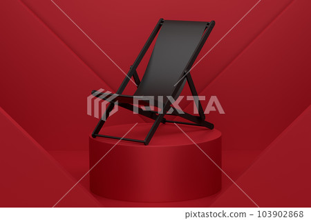 Striped beach chair on cylinder podium with step on monochrome Striped beach chair on cylinder podium with step on monochrome 103902868