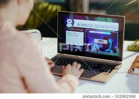 Seen from behind woman using text to image ai image generator 103902990