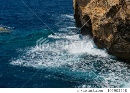 Blue hole and the collapsed Azure window. Gozo, Malta 103903338