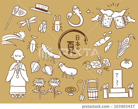 Hand drawn japanese summer icon set Hand drawn japanese summer icon set 103903437