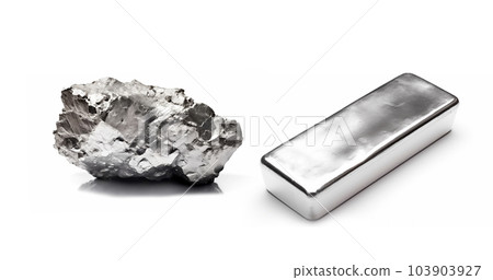 Silver bar pure silver and 999 silver shots and nugget isolated on white background, Silver bar pure silver and 999 silver shots and nugget isolated on white background, 103903927