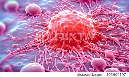 tumor, cancerous cell in biological tissue under a microscope made with Generative AI 103904107
