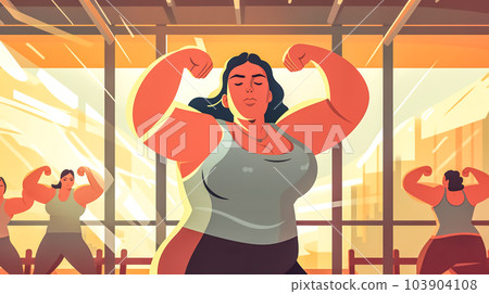 sport fat overweight woman exercising in the gym, concept of losing weight and healthy movement, banner, made with Generative AI 103904108