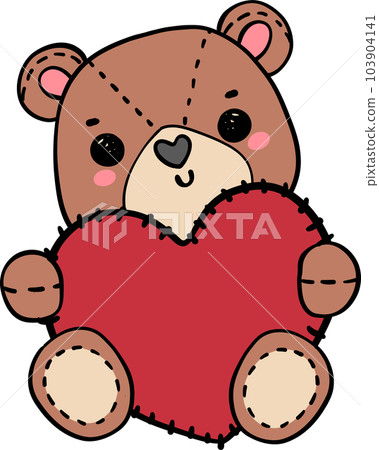 Cute love Valentine teddy bear vintage doll doodle cartoon drawing 103904141