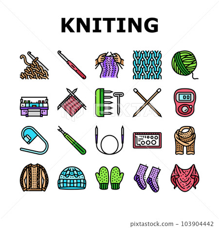 knitting wool thread knit craft icons set vector 103904442