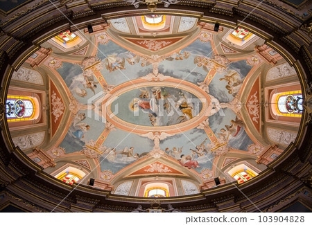 Painted baroque ceiling in a Catholic church, Malta Painted baroque ceiling in a Catholic church, Malta 103904828