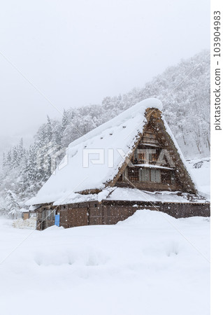 Toyama_Scene of the Gokayama gassho village in the snow 103904983