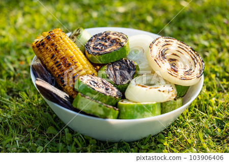bowl of grilled vegetables 103906406