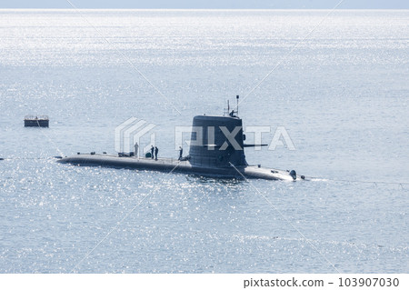 A submarine floating in Kinko Bay in Kagoshima Prefecture 103907030