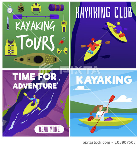 Set of squared banners about kayaking flat style, vector illustration 103907505