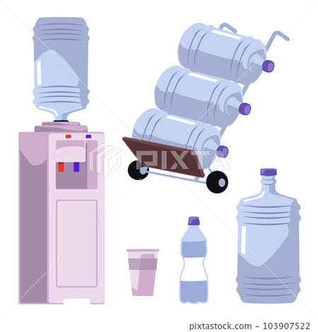 Water delivery service elements, cartoon flat vector illustration isolated on white background. 103907522