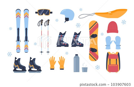 Set of winter sports equipment for active resting flat style, vector illustration 103907603