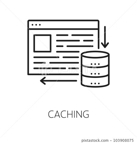 Caching. CDN. Content delivery network icon, blog portal content delivery and backup server, web media data publishing system, CDN outline vector symbol or icon with web page and data storage device Caching. CDN. Content delivery network icon, blog portal content delivery and backup server, web media data publishing system, CDN outline vector symbol or icon with web page and data storage device 103908075