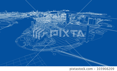 Outline city concept vector. Wire-frame style 103908209