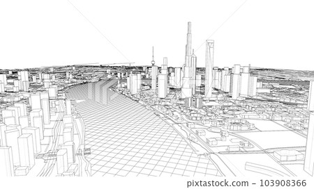 Outline city concept vector. Wire-frame style 103908366