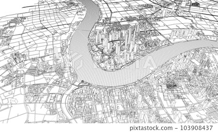 Outline city concept vector. Wire-frame style 103908437