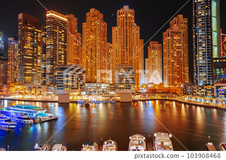 Stunning view of Dubai Marina at night Stunning view of Dubai Marina at night 103908468