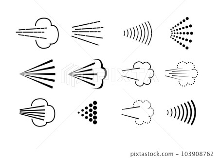 Spray steam icons. cleanning deodorant sprayed line icon set, spraying water steam nozzle flows vector signs. Vector 103908762