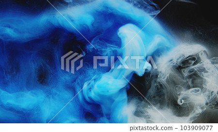 Paint water. Color smoke. Abstract background. Underwater splash. Blue gray glowing explosion vapor wave art texture on dark black. Paint water. Color smoke. Abstract background. Underwater splash. Blue gray glowing explosion vapor wave art texture on dark black. 103909077