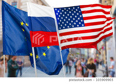 Russia, USA and EU flag Russia, USA and EU flag 103909903