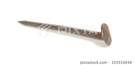 Macro view of rusty nail over white background 103910048