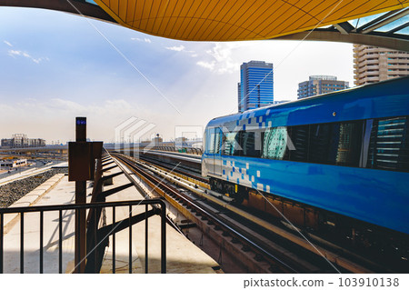 Metro railway train in Dubai city in UAE Metro railway train in Dubai city in UAE 103910138