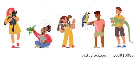 Adorable Kids Characters Forming Heartwarming Bonds With Their Furry Companions, Teaching Responsibility And Empathy Adorable Kids Characters Forming Heartwarming Bonds With Their Furry Companions, Teaching Responsibility And Empathy 103910805