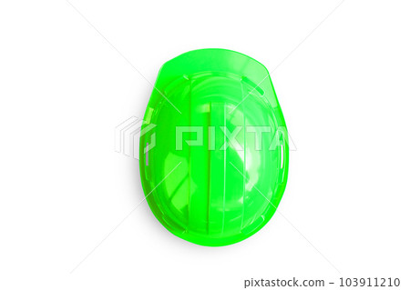Top view green safety engineer helmet isolated on white background. 103911210
