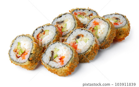 Japanese sushi tempura roll isolated on white Japanese sushi tempura roll isolated on white 103911839