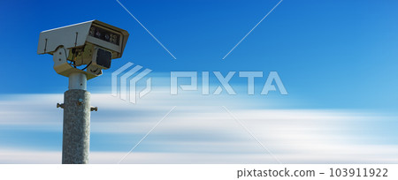 Speed Camera against a Clear Blue Sky in Motion Speed Camera against a Clear Blue Sky in Motion 103911922