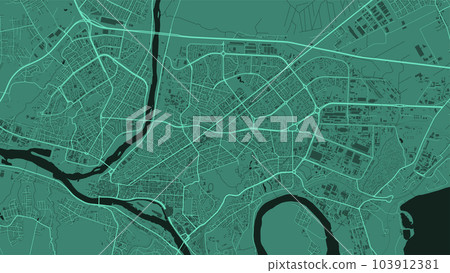 Kaunas city background map, green urban area municipal map, 1920 1080. River Neman and Neris, roads and railway, buildings and parks. 103912381