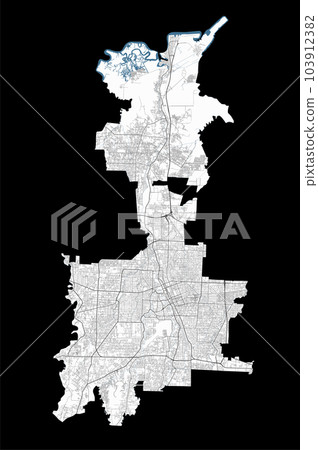 Medan map. Detailed map of Medan city administrative area. Cityscape panorama illustration. Road map with highways, streets, rivers. 103912382