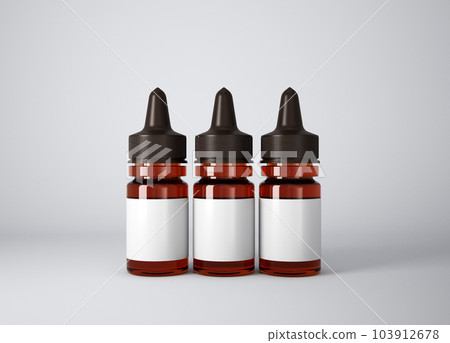 Row of amber glass dropper bottles mockup on gray background, 3d rendering Row of amber glass dropper bottles mockup on gray background, 3d rendering 103912678