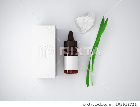 Amber glass dropper bottle mockup with box on gray background, 3d rendering Amber glass dropper bottle mockup with box on gray background, 3d rendering 103912721