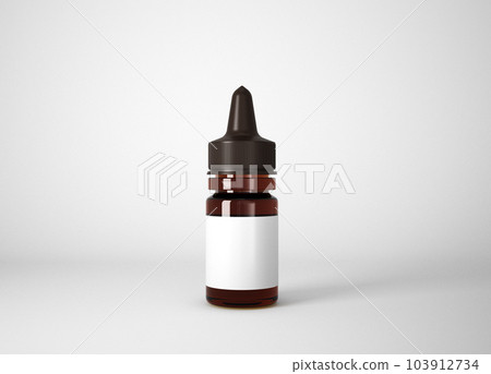 Amber glass dropper bottle mockup on gray background, 3d rendering 103912734