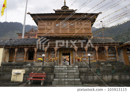 Front view of Shri Bhima Kali Temple in Sarahan Village, Himachal Pradesh, India Front view of Shri Bhima Kali Temple in Sarahan Village, Himachal Pradesh, India 103913115