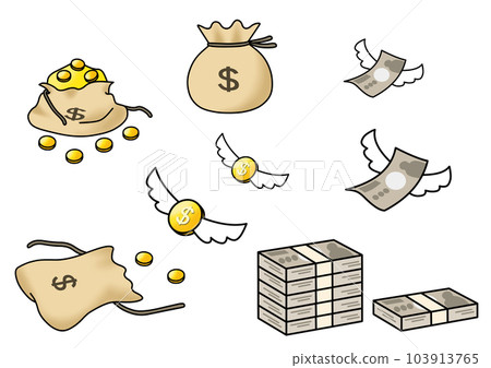 Dollar and yen decreasing like flying, image illustration of money 103913765