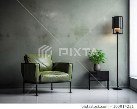 Interior living room with chair and decorations. Scandinavian design. Generative AI. 103914231
