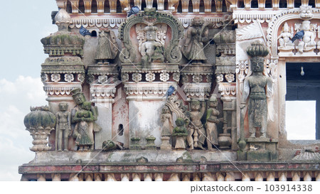 Sculptures on Shri Rama Chandra temple Gopura, Ammapalli, Shamshabad, Telangana, India Sculptures on Shri Rama Chandra temple Gopura, Ammapalli, Shamshabad, Telangana, India 103914338