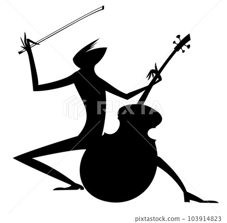 Musician playing cello. Original silhouette. Musician playing cello with inspiration. Black silhouette on white background Musician playing cello. Original silhouette. Musician playing cello with inspiration. Black silhouette on white background 103914823