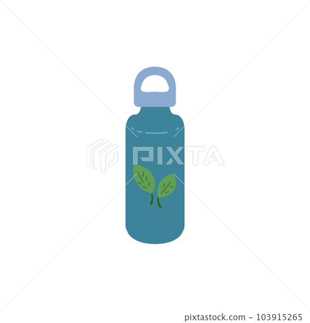 Reusable closed bottle with green leaves print flat style, vector illustration 103915265